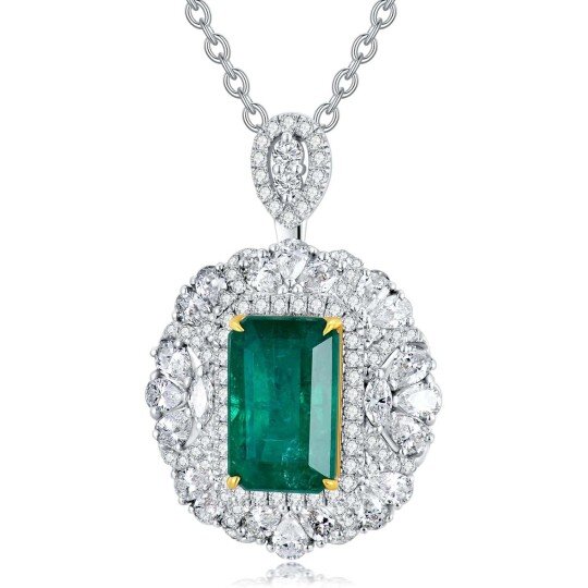 18K White Gold Emerald Round Shaped Necklace for Women