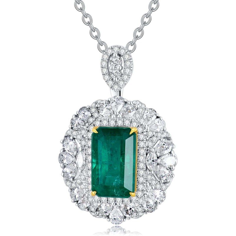 10K White Gold Emerald Round Shaped Necklace for Women-14