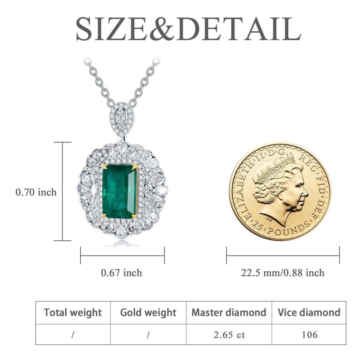 10K White Gold Emerald Round Shaped Necklace for Women-4