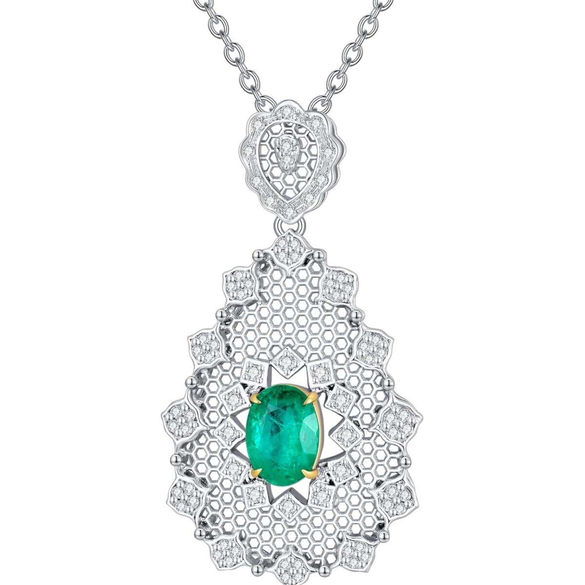 10K White Gold Emerald Square Necklace Engagement Wedding Gift for Her-1