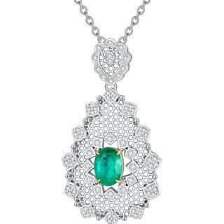 10K White Gold Emerald Square Necklace Engagement Wedding Gift for Her-4