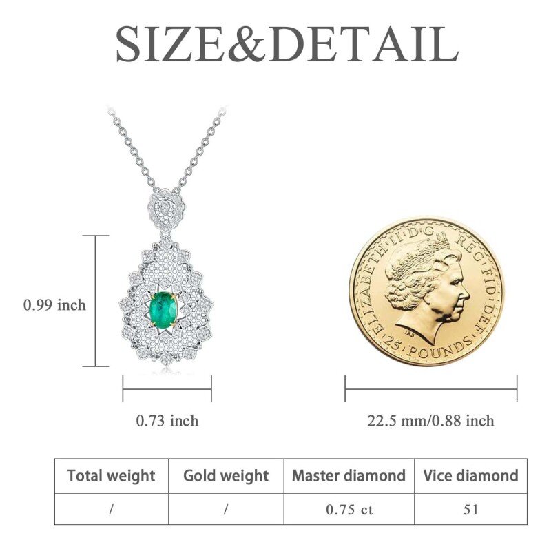 Collier carré en or blanc 18 carats et émeraude, cadeau de fiançailles ou de mariage pour elle-5