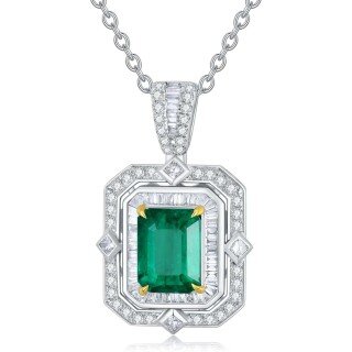 10K White Gold Emerald Square Rolo Chain Necklace for Women-5