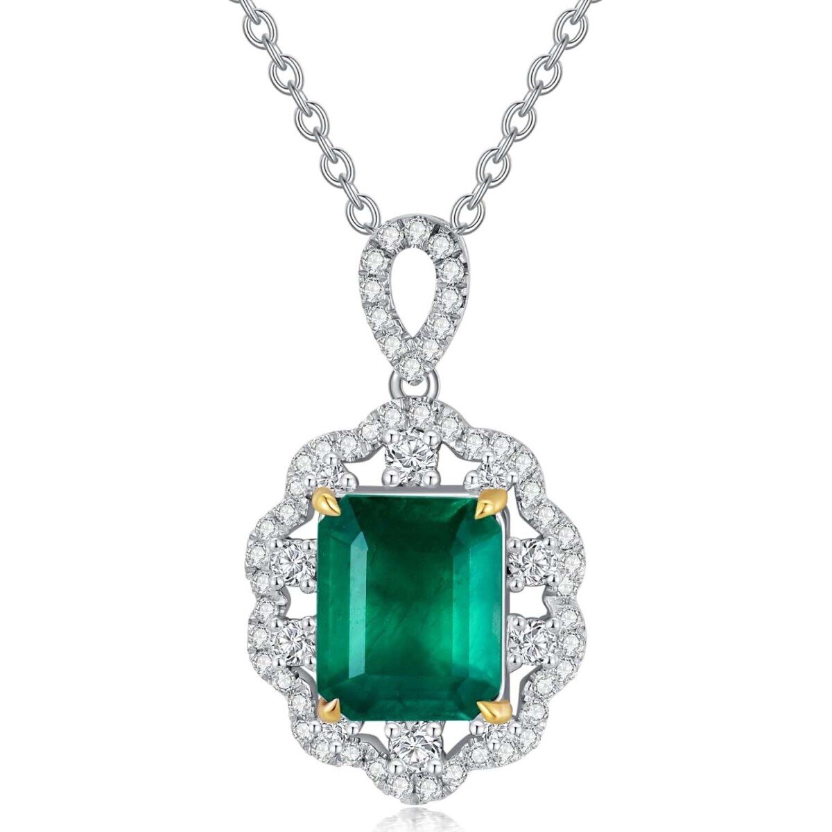 10K White Gold Emerald Wildflowers Necklace Engagement Wedding Gift for Her-1