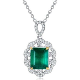 10K White Gold Emerald Wildflowers Necklace Engagement Wedding Gift for Her-3