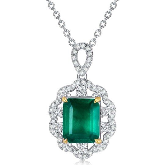 10K White Gold Emerald Wildflowers Necklace Engagement Wedding Gift for Her