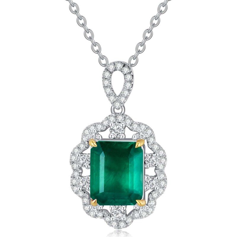 10K White Gold Emerald Wildflowers Necklace Engagement Wedding Gift for Her-8