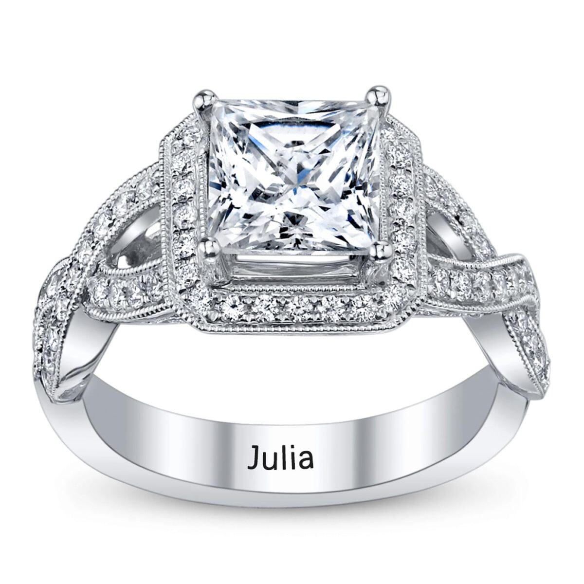 18K White Gold Halo Princess-cut Personalized Birthstone Engagement Ring Criss Cross Band-1