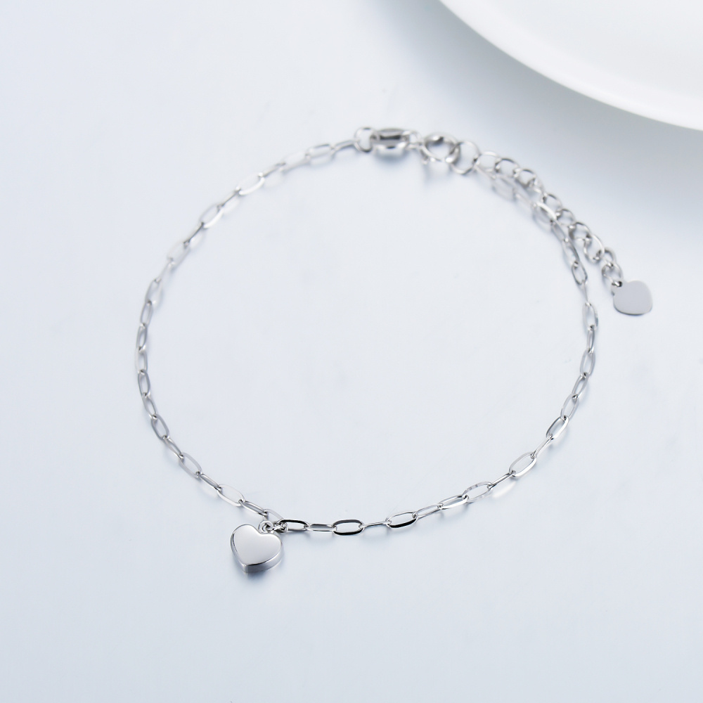 Pulseira com pingente de coração em ouro branco 10K-3