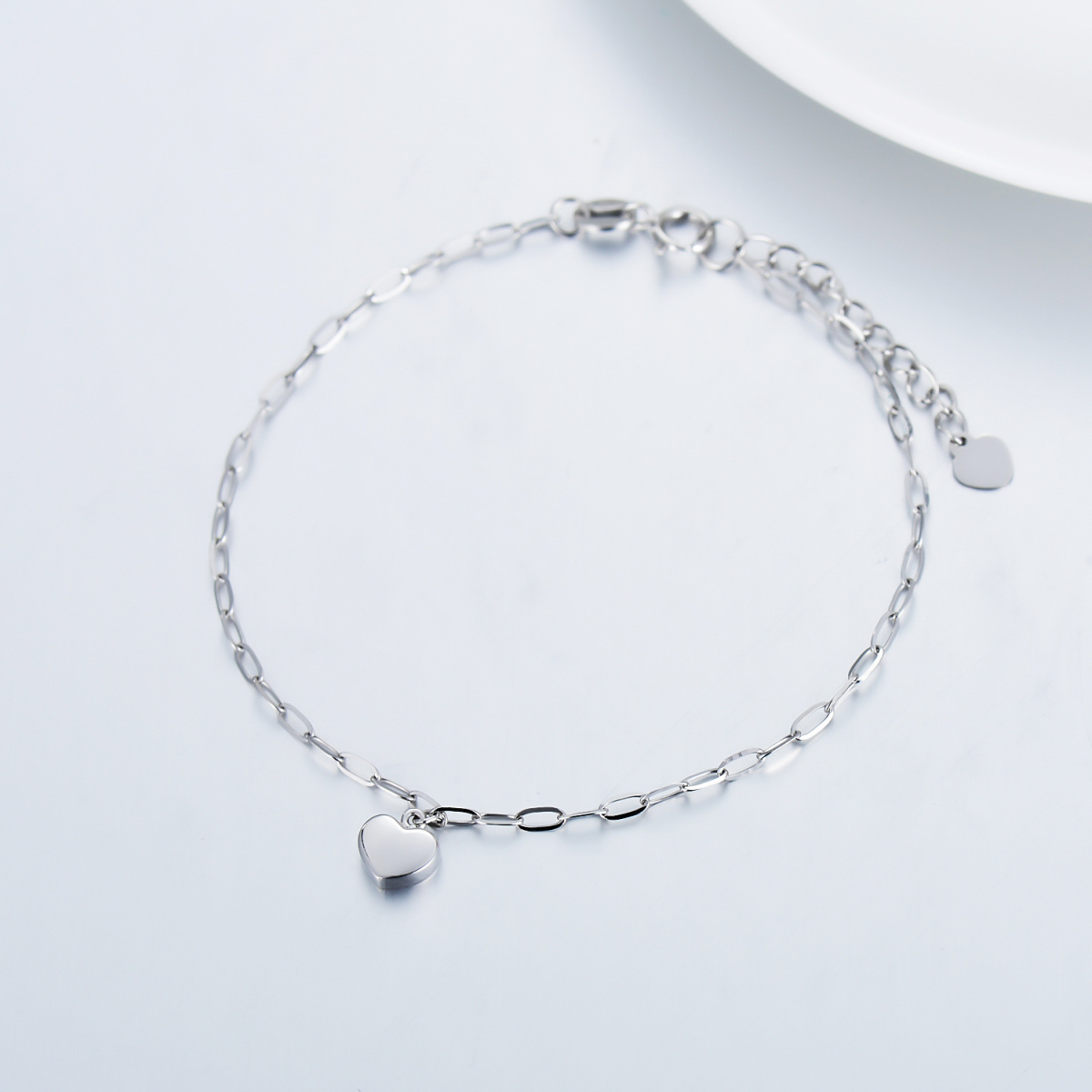 10K White Gold Heart Charm Bracelet-3