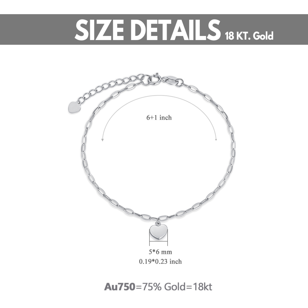 10K White Gold Heart Charm Bracelet-5