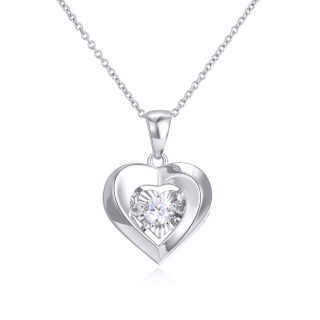 18K White Gold Cubic Zirconia Heart With Heart Pendant Necklace-59