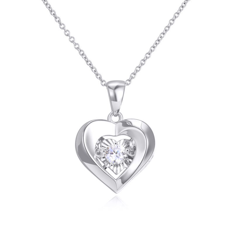 10K White Gold Cubic Zirconia Heart With Heart Pendant Necklace-13