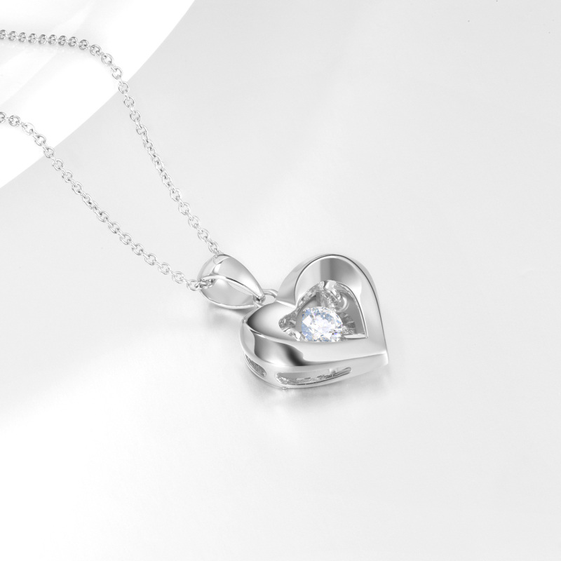 10K White Gold Cubic Zirconia Heart With Heart Pendant Necklace-3