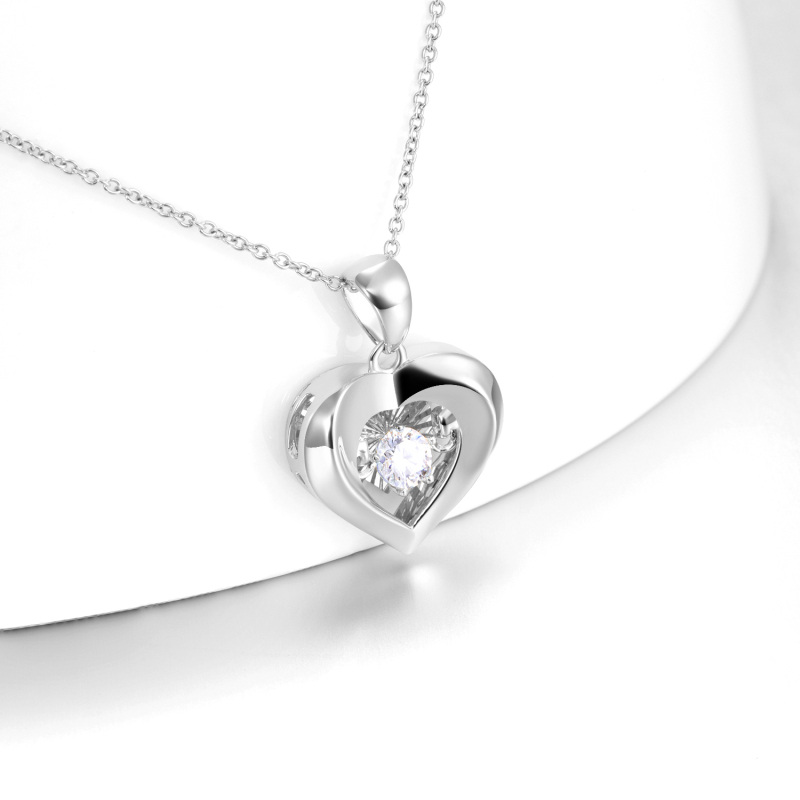 10K White Gold Cubic Zirconia Heart With Heart Pendant Necklace-5