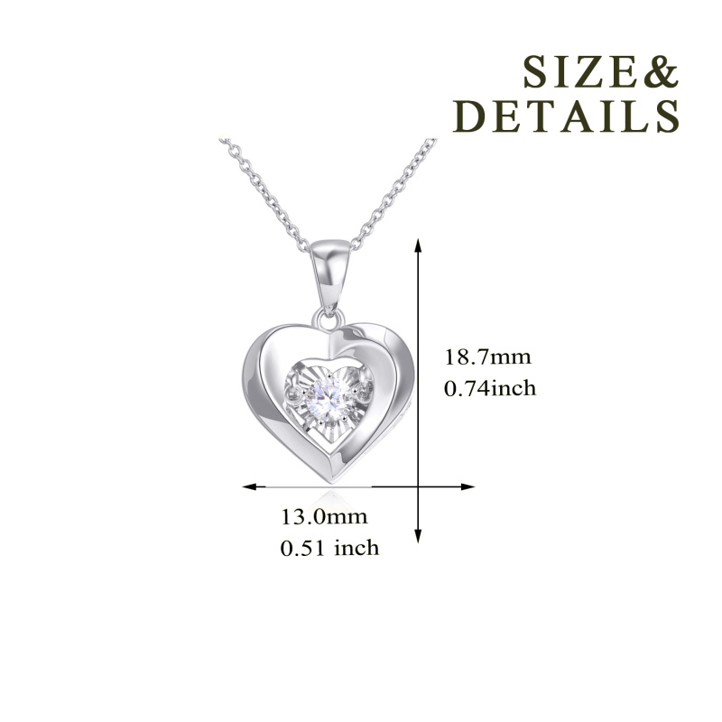 10K White Gold Cubic Zirconia Heart With Heart Pendant Necklace-6