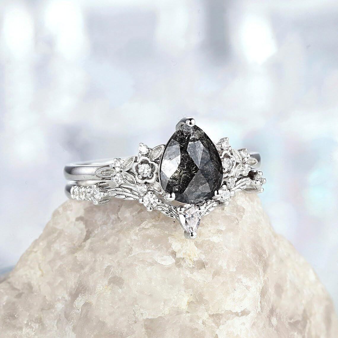 10K White Gold Herkimer Diamond Ring-3