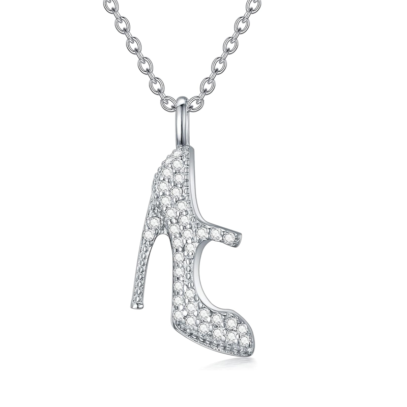 Sterling Silver Cubic Zirconia High Heel Shoes Necklace for Women-1