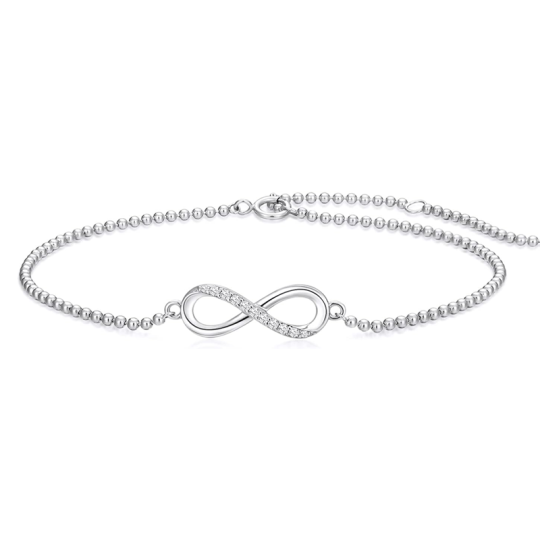 Pulseira de charme de símbolo do infinito de prata esterlina para mulheres