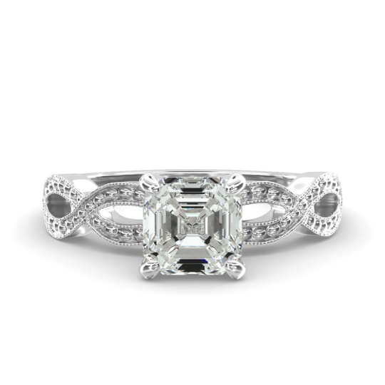 Anillo de compromiso con diamantes de laboratorio estilo vintage de oro blanco de 10 quilates