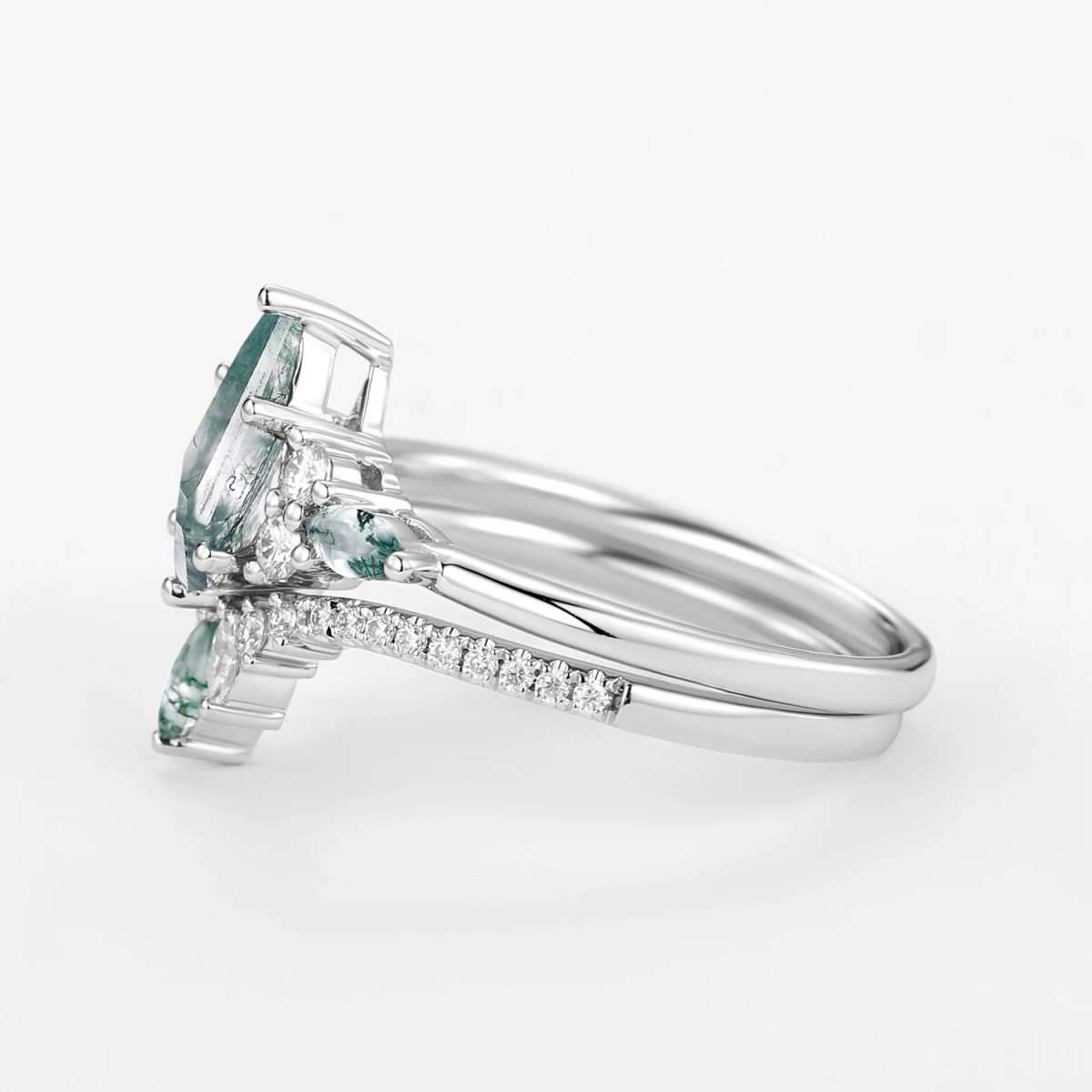 Anillo de compromiso de plata de ley con ágata musgosa tallada en forma de cometa-5