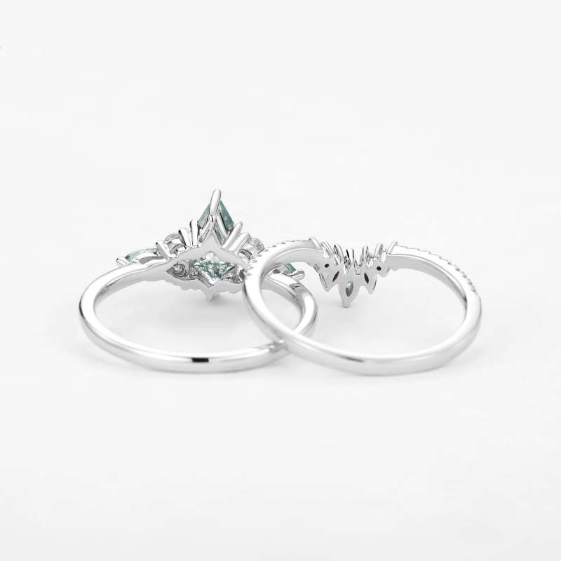 Bague de fiançailles en or 18 carats et agate mousse taille cerf-volant-6