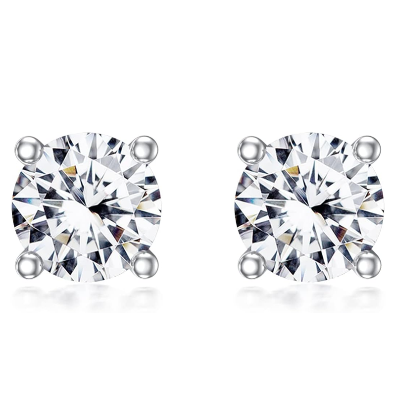 Lab Created Diamond Round Stud Earrings for Women-2