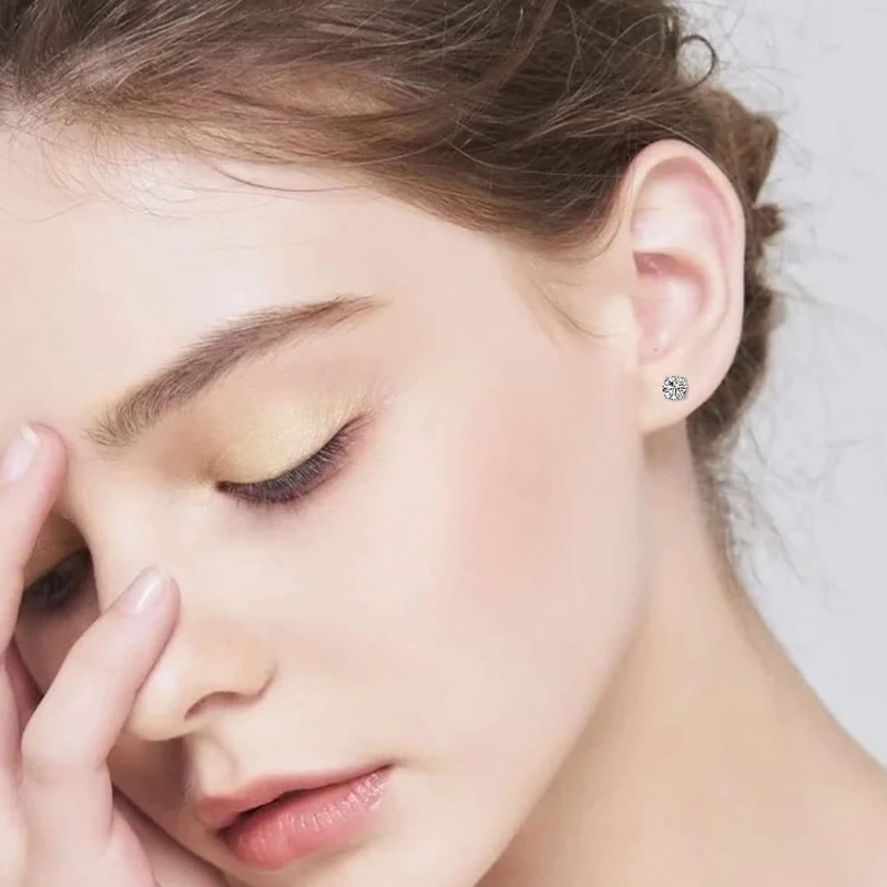 Orecchini a bottone rotondi con diamanti creati in laboratorio per donna-3