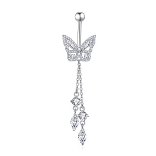 Sterling Silver Moissanite Butterfly Belly Button Ring-3