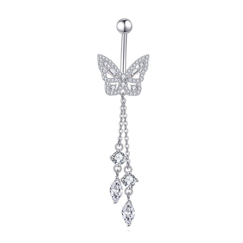 Sterling Silver Moissanite Butterfly Belly Button Ring-8