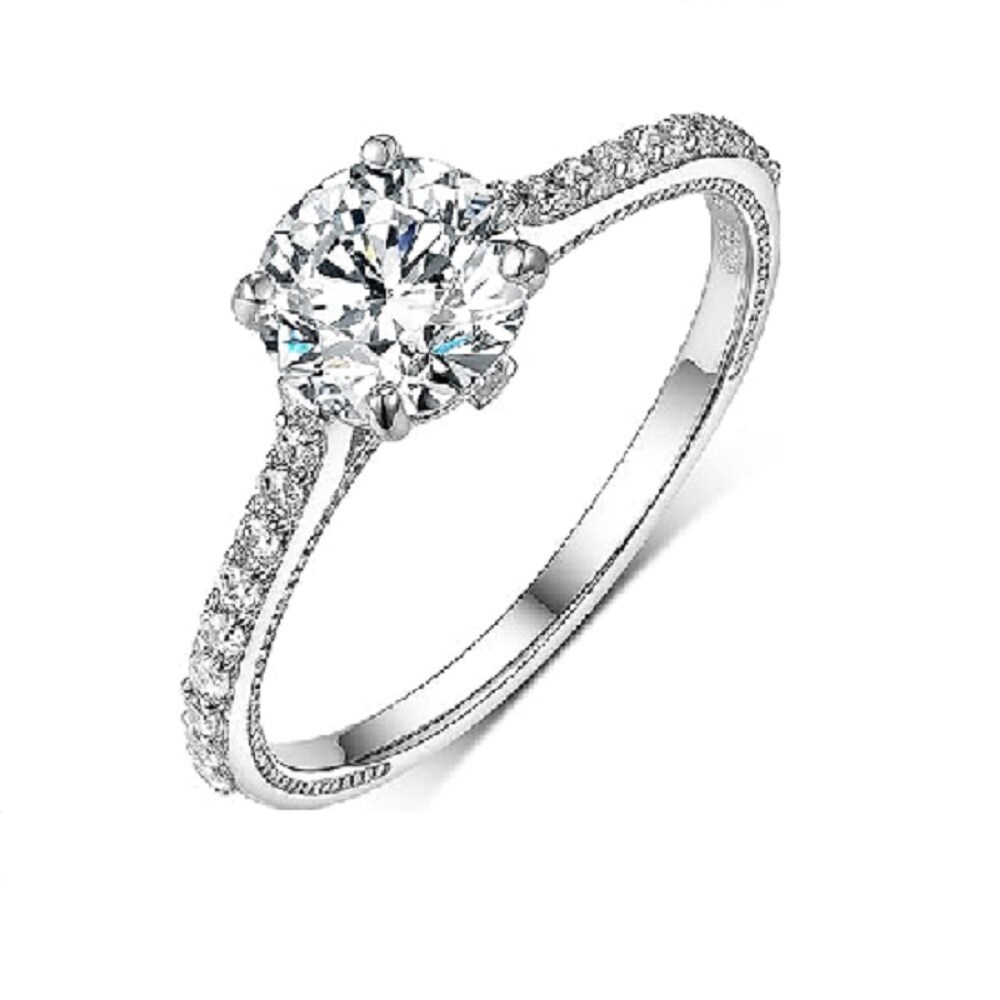 14K White Gold Moissanite Couple Engagement Ring-1