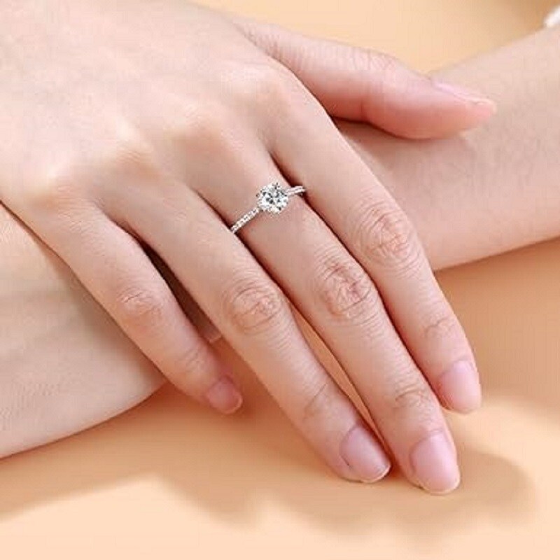 Sterling Silver Moissanite Engagement Ring-2