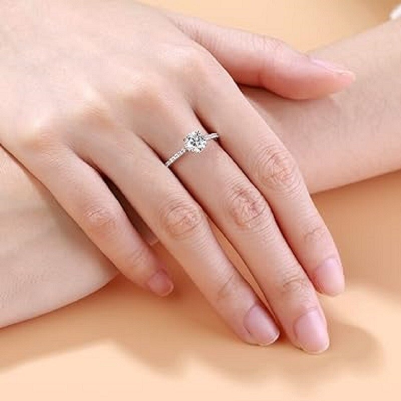 Bague de fiançailles couple en or blanc 18K Moissanite-2