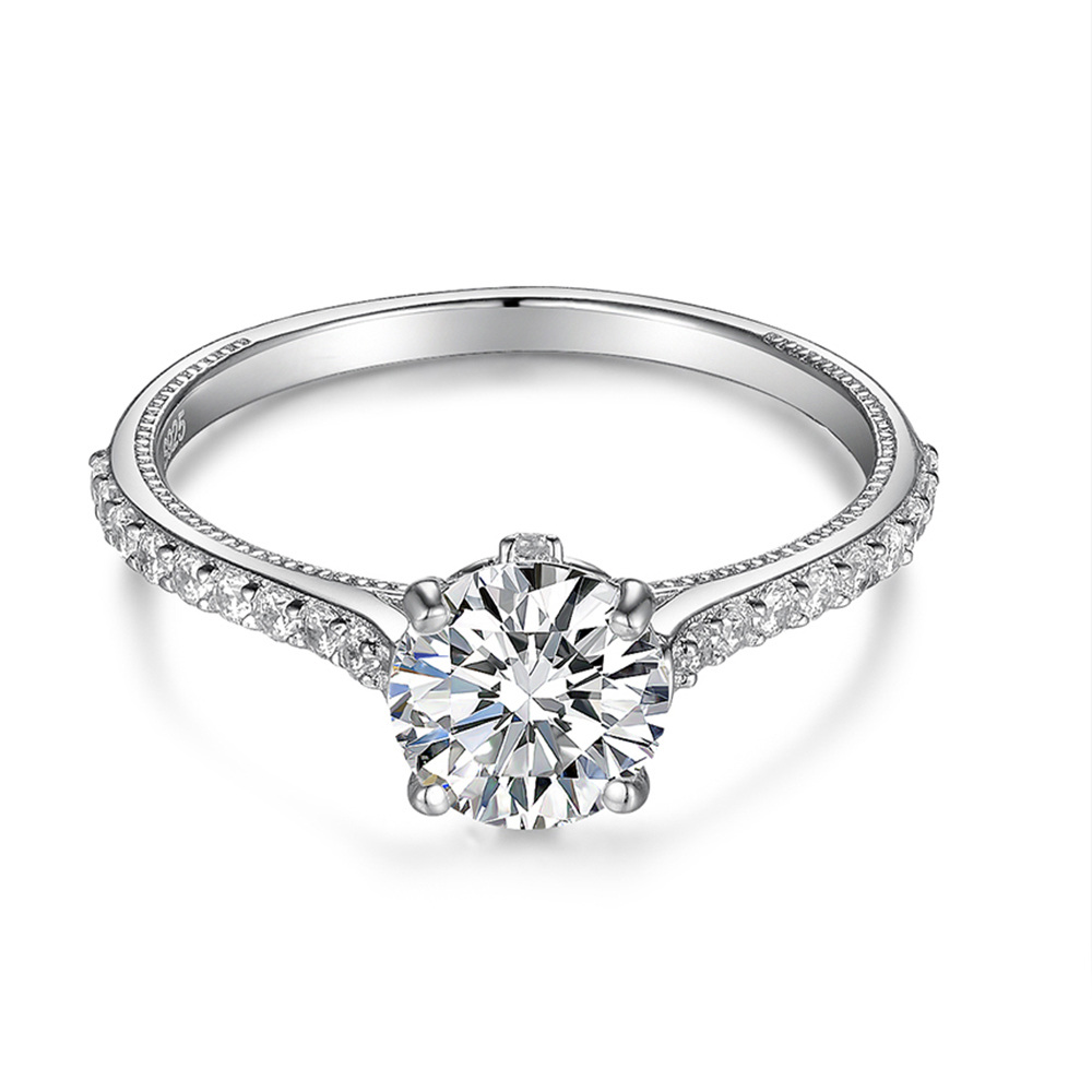 Bague de fiançailles couple en or blanc 14K Moissanite-3