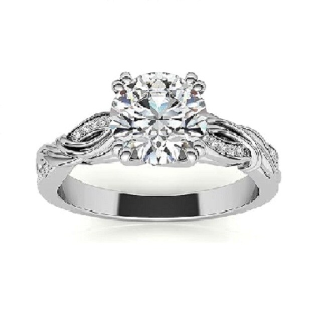 Anel de noivado de casal moissanite em ouro branco 14K-1