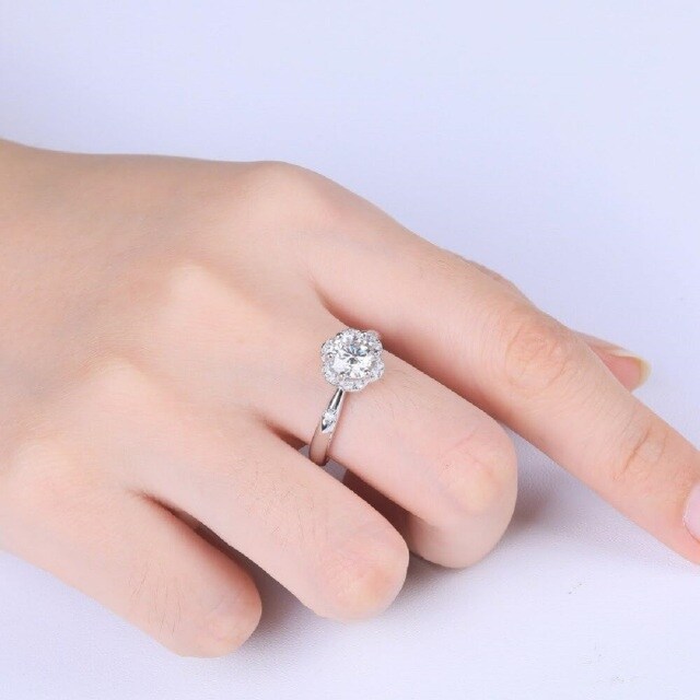 Anel de noivado de casal moissanite em ouro branco 14K-3