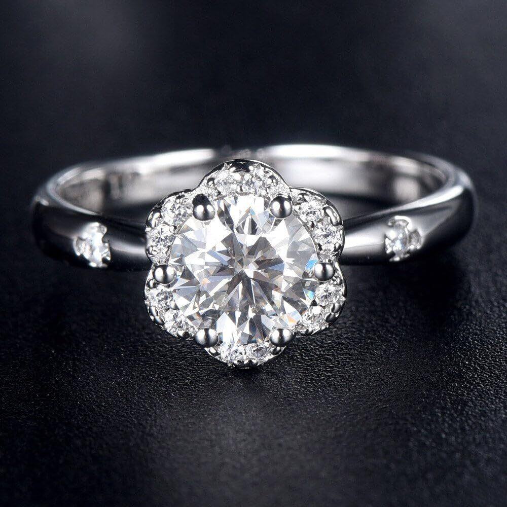 14K White Gold Moissanite Couple Engagement Ring-5