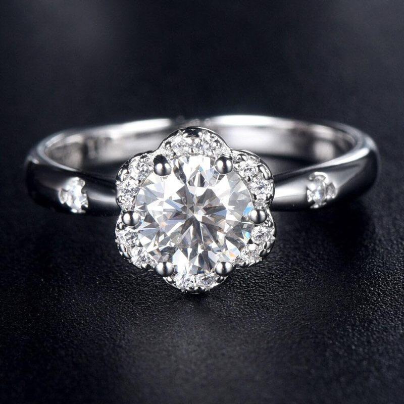 10K White Gold Moissanite Engagement Ring-5