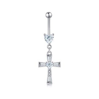 Sterling Silver Moissanite Cross Belly Button Ring-5
