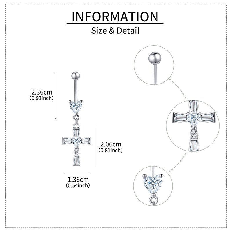 Sterling Silver Moissanite Cross Belly Button Ring-5