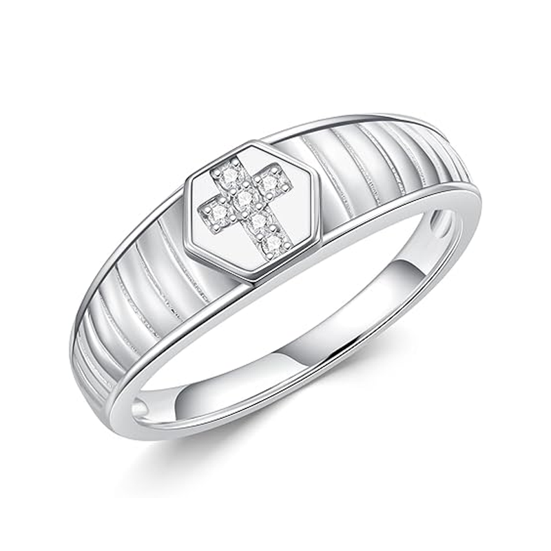 Sterling Silver Moissanite Cross Engagement Ring for Men-1