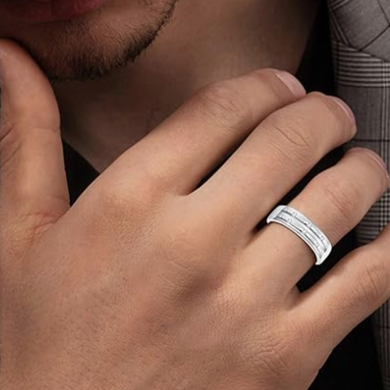 Anel de Noivado Masculino em Prata de Lei com Moissanita-2