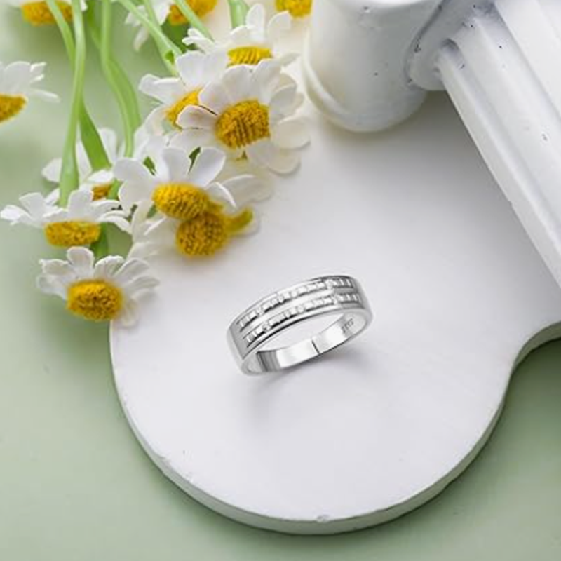 Anel de Noivado Masculino em Prata de Lei com Moissanita-4