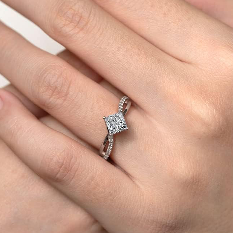 14K White Gold Moissanite Engagement Ring-3