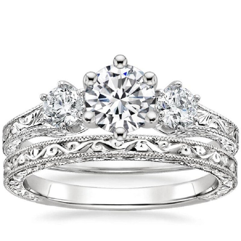 Anillo de compromiso de moissanita en oro blanco de 10 quilates-1