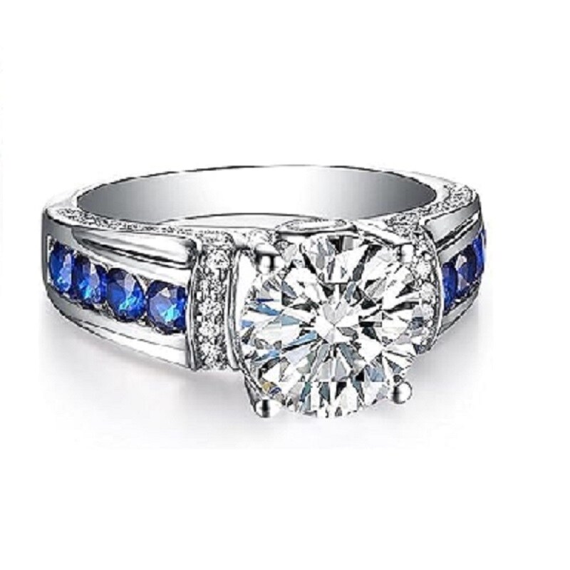 Anel de noivado de casal com gravura personalizada Moissanite em prata esterlina-3