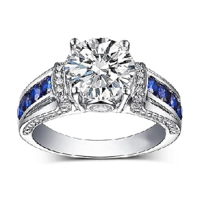 Anel de noivado de casal com gravura personalizada Moissanite em prata esterlina-4