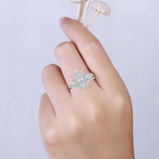 Anillo de compromiso de oro blanco de 10 quilates con moissanita grabado personalizado y p-3