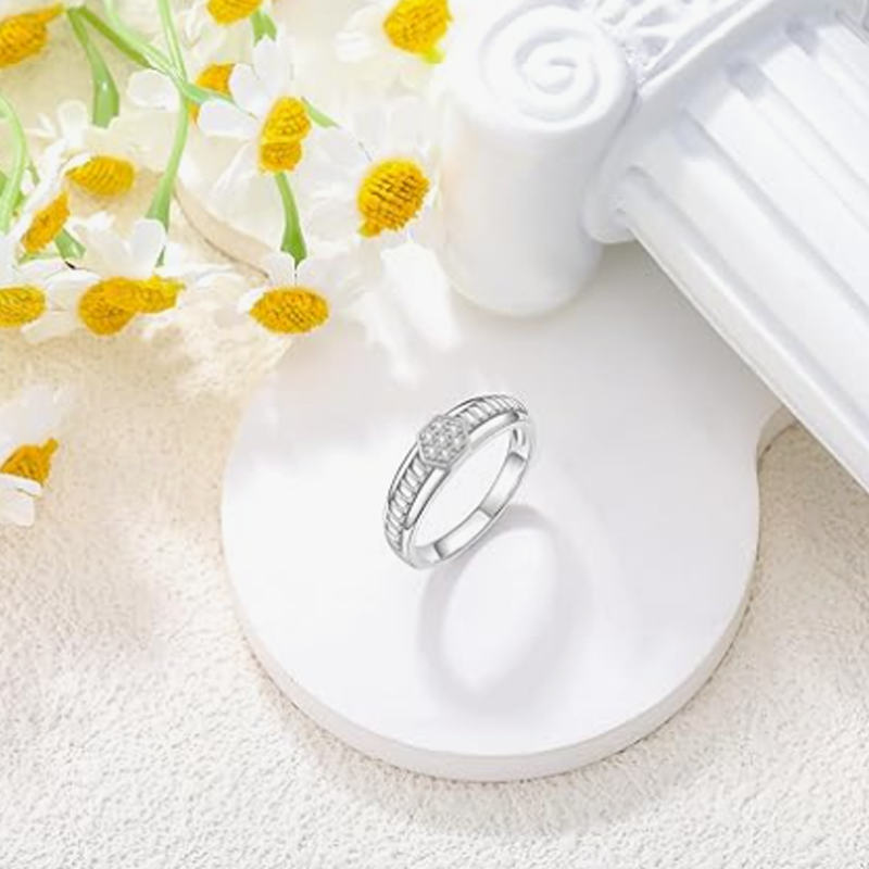 Anillo de bodas con grabado personalizado de moissanita en oro blanco de 18 quilates para hombres-4