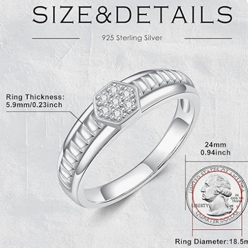 Sterling Silver Moissanite Personalized Engraving Wedding Ring for Men-5